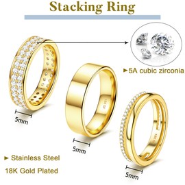 MILACOLATO 18K Gold Plated Rings for Women Men Non Tarnish Dainty Stackable Cubic Zirconia Thumb Stacking Rings Wedding Promise Engagement Band Ring Set 3Pcs Jewelry Gold 8