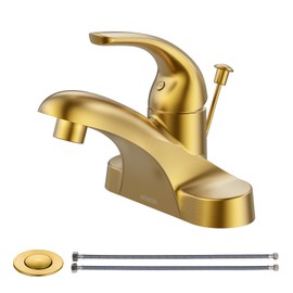 WOWOW 4 Inch Bathroom Faucet Single Handle Faucet for Bathroom Sink Brushed Gold Vanity Tap with Lift Rod Drain Assembly, Rv Lavatory Taps 3 Hole