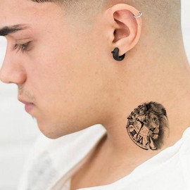 Tatmods Lion Head Clock Wrist Arm Hand Design Temporary Tattoo Waterproof Tattoo For Men and Woman