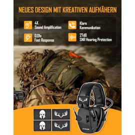 ZOHAN 054 Electronic Ear Protection Shooting Ear Muffs Noise Reduction Sound Amplification Electronic Earmuffs for Hunting Shooting NRR22dB SNR 27dB, black