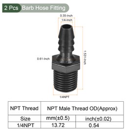 YOKIVE Barb Hose Fitting, Plastic Straight Barbed Air Pipe Connectors Adapters, Great for Transporting Water (Black, 1/4" Barb x 1/4" NPT Male)