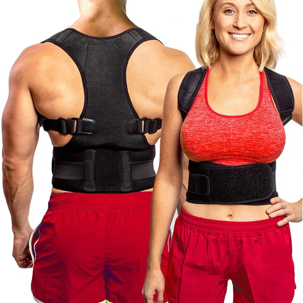 Back Brace Posture Corrector - Best Fully Adjustable Support Brace - Improves Posture and Provides Lumbar Support - for Lower and Upper Back Pain - Men and Women