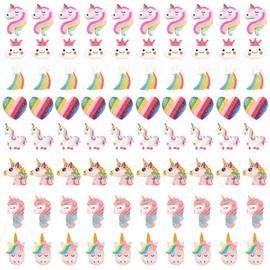 SUNNYCLUE 80 Pieces 8 Styles Unicorn Rainbow Theme Resin Flatback Cabochons Glitter Sequins Slime Beads Jewellery Making Craft Supplies for DIY Phone Decor Embellishments Hair Costume Accessories