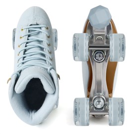 Roller Skates for Women or Men with Height Adjustable Rubber Stoppers Retro Suede Quad Roller Skates for Outdoor and Indoor