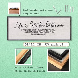 LuZhiQiang Life Is Like The Bathroom Sign Wall Decor 32×12 inchs for Funny Bathroom Wall Art Restroom Toilet Large Laundry Wood Framed Hanging (Black)