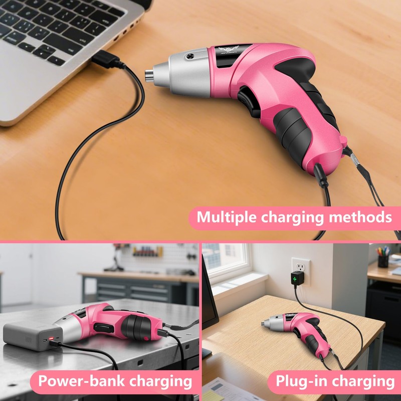 Electric Screwdriver 3.7V Pink USB Small Power Screwdriver Set. Cordless