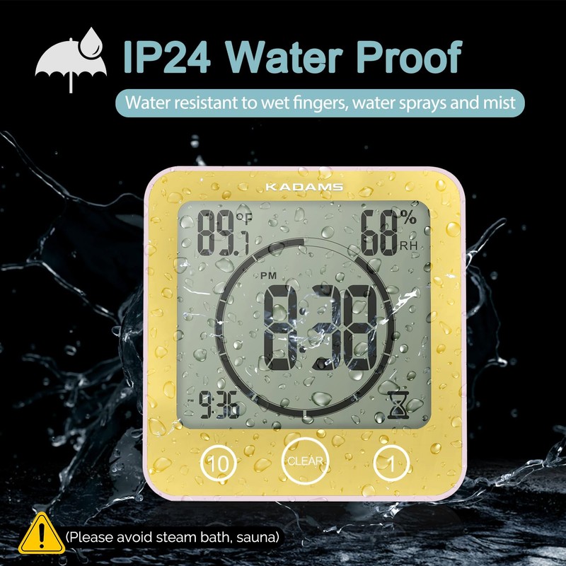 KADAMS Shower Clock Waterproof Bathroom Timer – Digital Wall Clock