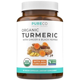 Organic Turmeric Ginger Black Pepper Supplement - High Potency Organic Turmeric Curcumin Capsules with Ginger & Black Pepper for Enhanced Benefits and Absorption - Vegan & Non-GMO (1 Month Supply)