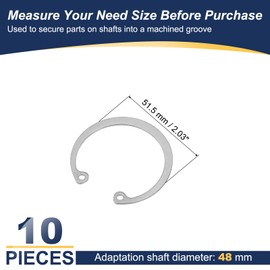 PATIKIL 48mm ID Internal Retaining Rings, 10 Pcs E-Clip Snap Ring 304 Stainless Steel Internal Circlip for Automobile Valve Equipment Bearings