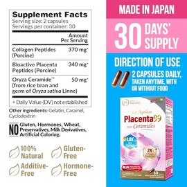 LABO Nutrition Le Ageless Placenta 99 Ceramidas y Colágeno - 60 Cápsulas | Bioactive placenta peptides, oryza ceramides & collagen peptides, supports 