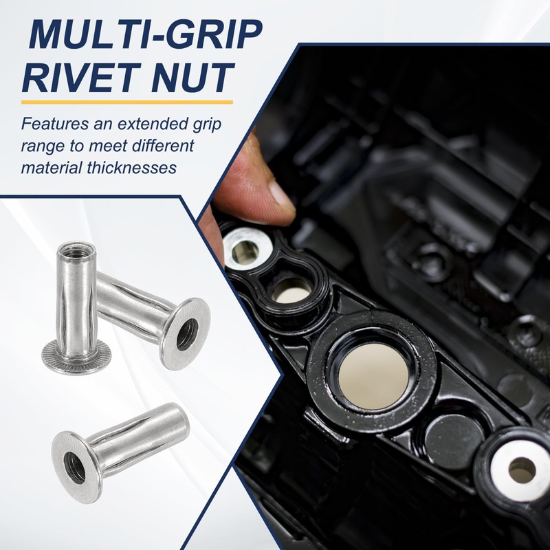 PATIKIL 6 Pcs Multi-Grip Rivet Nuts, M6 Pre-Bulbed Shank Flat