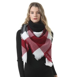 Makfort Women's Autumn Winter Scarf, Imitation Cashmere Chequered Blanket Scarf, 140 x 140 cm - a