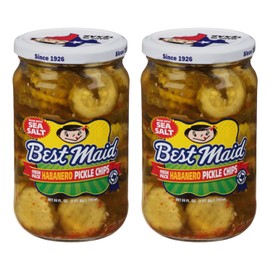 Best Maid Products - 24 Ounce Glass Jars Baby - Dill, Kosher, Hamburger Slices, Garlic Bites, Habanero Chips, & Xtreme Hot Pickles (2 Pack, Fresh Pack Habanero Pickle Chips)