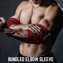 Elbow Wraps for Weightlifting (1 Pair), 47" Elastic Elbow Support & Compression Powerlifting, Fitness, Cross Training & Gym Workout - Elbow Straps for Weight Lifting