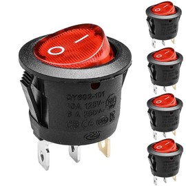 Ganasome 5pcs KCD1-105 Red Lamp Illuminated 3 Terminal SPST On/Off Toggle Rocker Switch