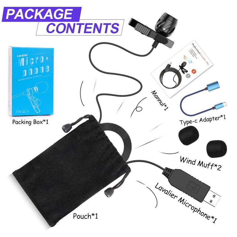 KMAG USB Lavalier Microphone, Lapel Microphone for Computer, USB-C Clip