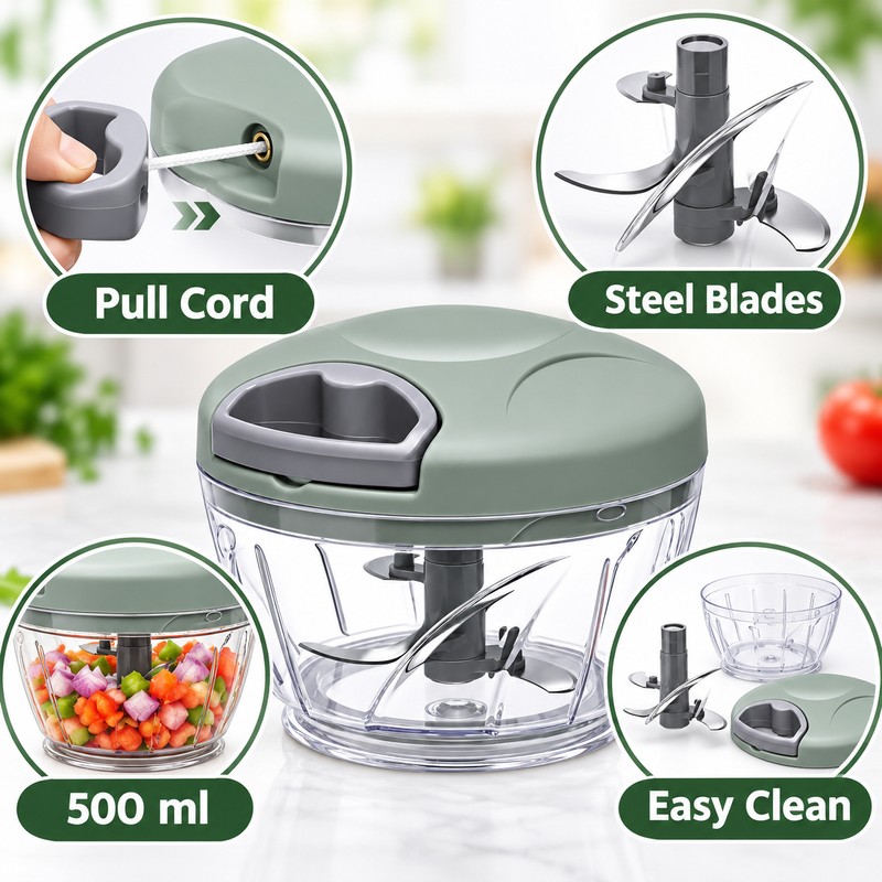 500 ml Manual Food Chopper for Kitchen Prep – Stainless