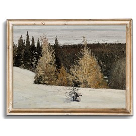 uniro Vintage Wall Art Prints - Vintage Christmas Print Winter Landscape Oil Painting, Rustic Tree Forest Christmas Picture Wall Decor, Retro Muted Snowy Landscape Holiday Wall Decor, Xmas Decor for Bedroom Bathroom Living Room Christmas Holiday Decor(8"