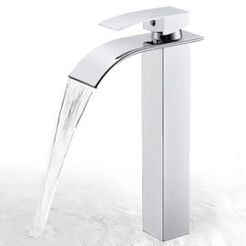 Rzoeox Tall Bathroom Vessel Faucet, Waterfall Design, Chrome Finish, Single Handle, 1 Hole, Drip-free Ceramic Filter Element