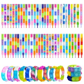 50pcs pop Random Bracelet,Pop Bubble Fidget Sensory Toys, Pop Toy Bulk for Party Favor, Classroom Student Prizes Easter Basket Goodie Bag Stuffers Christmas Valentine Gift for Kid