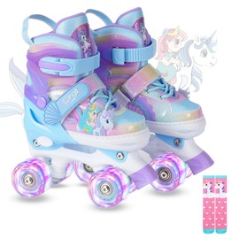 GINGILI Life Kids Roller Skates for Girls Ages 5-8,3-5,Adjustable Light up Roller Skates for Toddlers Beginners Boys,Unicorn Mermaid Rainbow Gift for Indoor & Outdoor Sports
