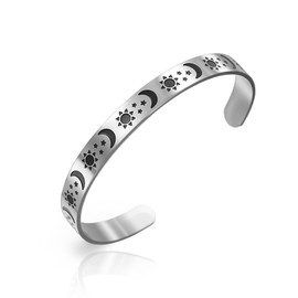 SIPURIS Sun Moon and Star Bracelet Stainless Steel Bangle Solar System Ascendant Cuff Bangle for Women/Men Jewelry (Silver)