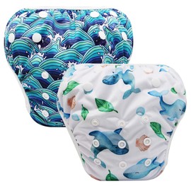 storeofbaby storeofbaby Baby Swim Diaper Reusable Washable Whale Printed for Pool Beach one Size