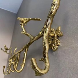 BOOMLATU Vintage Bird On Branch with Leaves Decorative Wall Rack Hanger Rack,Brass Coat Hooks for Coats,Hats,Keys,Towels,Clothes