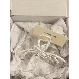 Metal Butterfly Hair Claw Clips for Women, Large Silver Glitter Opal Butterfly Hair Clips Beautiful Hair Accessories for Women Thick Long Hair Style (White)