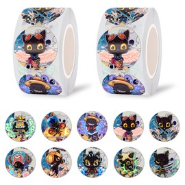 Pounchi Cool Anime Cat Dot Stickers (1000 Pcs 1 inch) Cartoon Reward Stickers in 2 Rolls 10 Designs Gifts for Teacher School Supplies Laptop Water Bottle Vinyl Stickers for Teens Kids