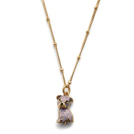 Cloud Haven Mini Pittie Pendant, 24k Gold Plated Enamel, 15" Beaded Chain (Lollipop Purple)