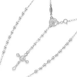 FALÚ JOYERÍA - Rosario de Plata Ley 925 para Caballero Bola Lisa 4 mm x 55 Cm de Largo