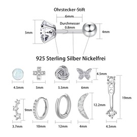 10 Pairs Silver Stud and Hoop Earrings for Women Men ​Plating Sterling Silver​ Earrings Trendy Cartilage Hypoallergenic Statement 20G