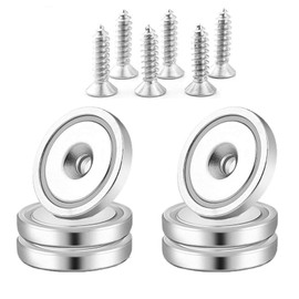 Cosego Super-Strong Magnetic Hooks, 105.8 lbs. (48 kg), Diameter: 1.4 inches (36 mm), w/ Holes and Screws, Super-Strong Magnets, Usable on Non-Magnetic Wooden Planks, Kitchen, Office, Business, Bathroom, Outdoors, Wall Hanging, Pack of 6