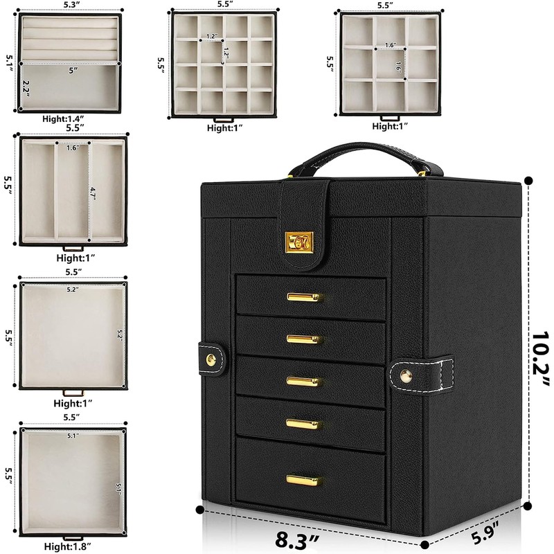 AKOZLIN Jewelry Box Organizer Functional Leather Jewelry Storage Case for