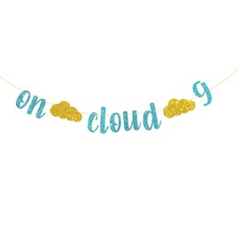 On Cloud 9 Banner, 9th Birthday Party Banner Decor, Nine Years Old Banner, 9th Birthday Party Decoration Supplies, Glittery Blue
