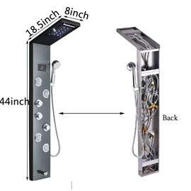 Saeuwtowy Bathroom Wall Mounted Multi-Function Shower Panel Tower System with LED Waterfall/Rainfall Shower Head Massage Jets Tub Spout Handheld Hand Shower Split Shower Towel Oil Rubbed Bronze Finsih