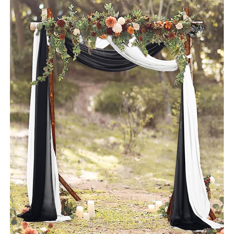 ShinyBeauty Wedding Arch Draping Fabric - Black & White 2