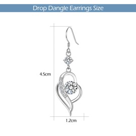 Silver Drop Earrings for Women, Sterling Silver Dangle Earrings with Cubic Zirconia | Silver Hanging Hypoallergenic Earring Jewellery for Girls Birthday Anniversary Christmas