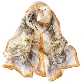Pokeedioty Fashion Scarfs for Women Lightweight breathable Floral Pattern Sheer Scarfs Sun-proof Shawls Wraps (Lily yellow)