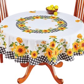 Collections Etc Cheerful Sunflowers with Black & White Plaid Tablecloth