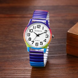 Avaner Women's Elastic Wrist Watches: Boho Printed Stretch Strap Big Number Analog Quartz Easy Reader Bracelet Bangle Watch