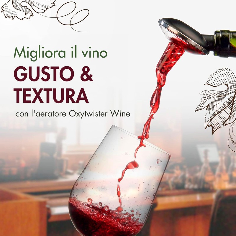 Oxytwister Decanter per Vino, Aeratore 2-in-1, Migliora l'Aroma e Il
