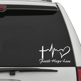 XTRAYXRAY Faith Hope Love Sticker Cross Heatbeat Car Decal Religious Christian Jesus God Window Bumper Decal Sticker Suitable for Cars, Trucks