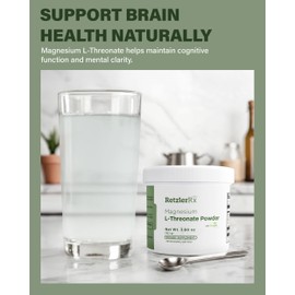 RetzlerRx Magnesium L-Threonate Powder with Magtein® - Brain-Supporting Magnesium Threonate Complex - Unflavored, Gluten-Free Supplement for Cognitive Health - 60 Servings