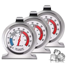 ALIMOTA Termómetro para Refrigerador，Set de 3，Acero Inoxidable (-20 a 80 grados Fahrenheit) con Gran Dial e Indicador de Temperatura，para cocina, almacenamiento en frío, congelación