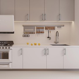 9BUILD EU0030 Pack of 10 Cabinet Handles, Brushed Nickel, Hole Spacing 128 mm, Handles for Kitchen Cabinets, Stainless Steel Furniture Handles, Kitchen Cupboard Door Handles