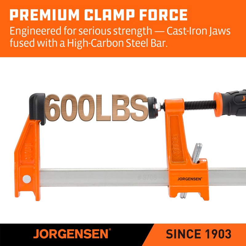 JORGENSEN 2-pack Steel Bar Clamps Set, 12-inch Medium Duty, 600