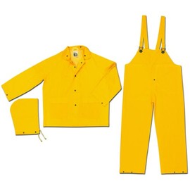 MCR Safety 2303X3 Classic Industry Standard PVC/Polyester 3-Piece Suit with Detachable Hood and Bibpant, Yellow, 3X-Large