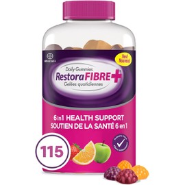 RestoraFIBRE+ 6 in 1 Daily Prebiotic Fibre Supplement Gummies for Adults, Supports Health Benefits, including Regularity, Gentle Constipation Relief & Healthy Immune Function with Naturally Sourced Inulin (115 ea)
